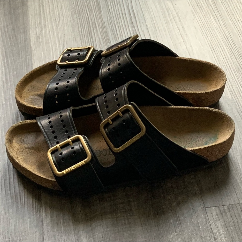 Birkenstock Arizona Bold Leather Two Straps in Black Sandals Size 39 - Picture 15 of 15